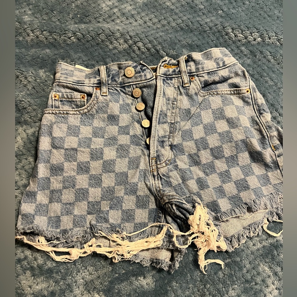 ⚡️ checker print ultra high waist jean shorts